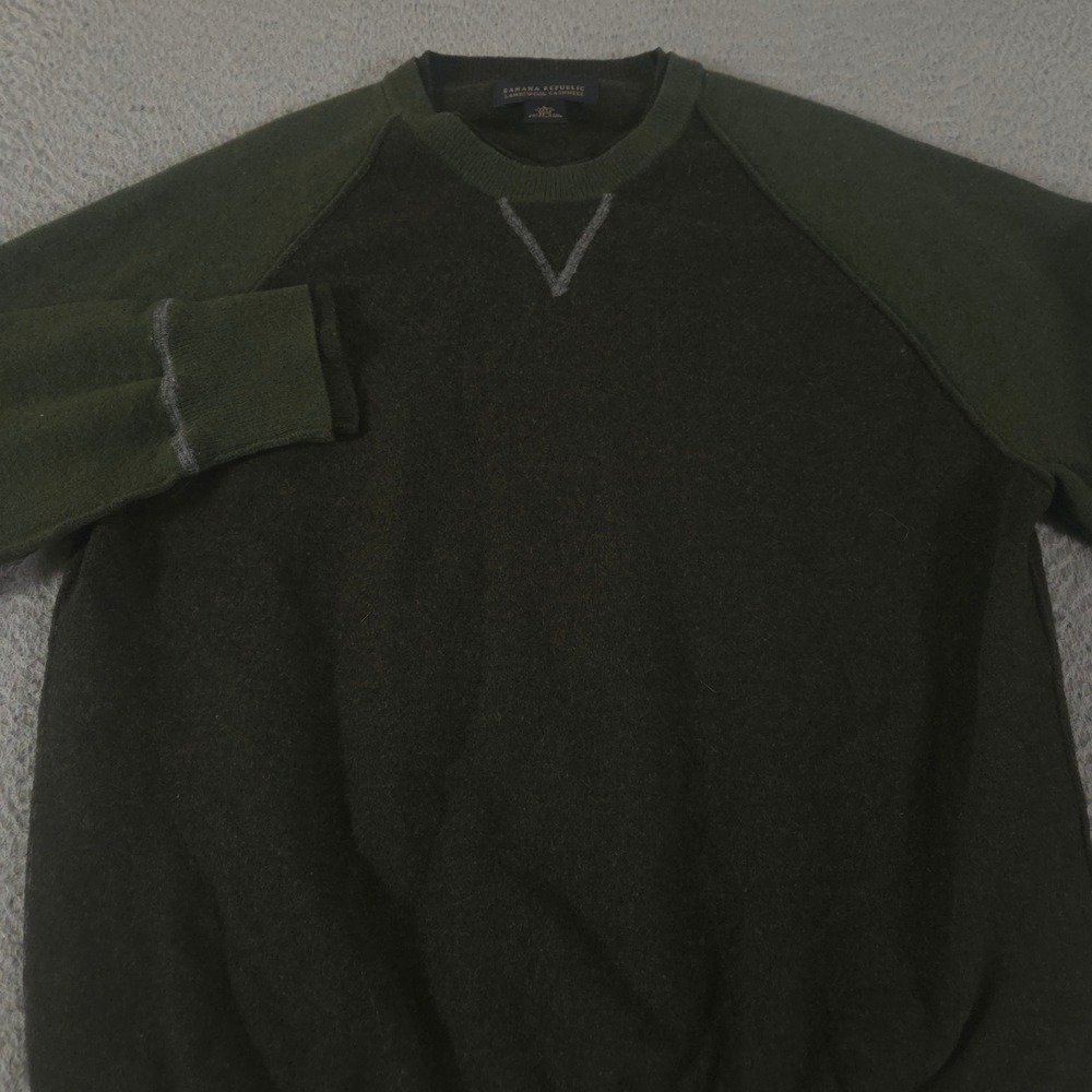 VINTAGE Banana Republic Pullover Mens M Olive Lambswool Cashmere Two-Tone 00s